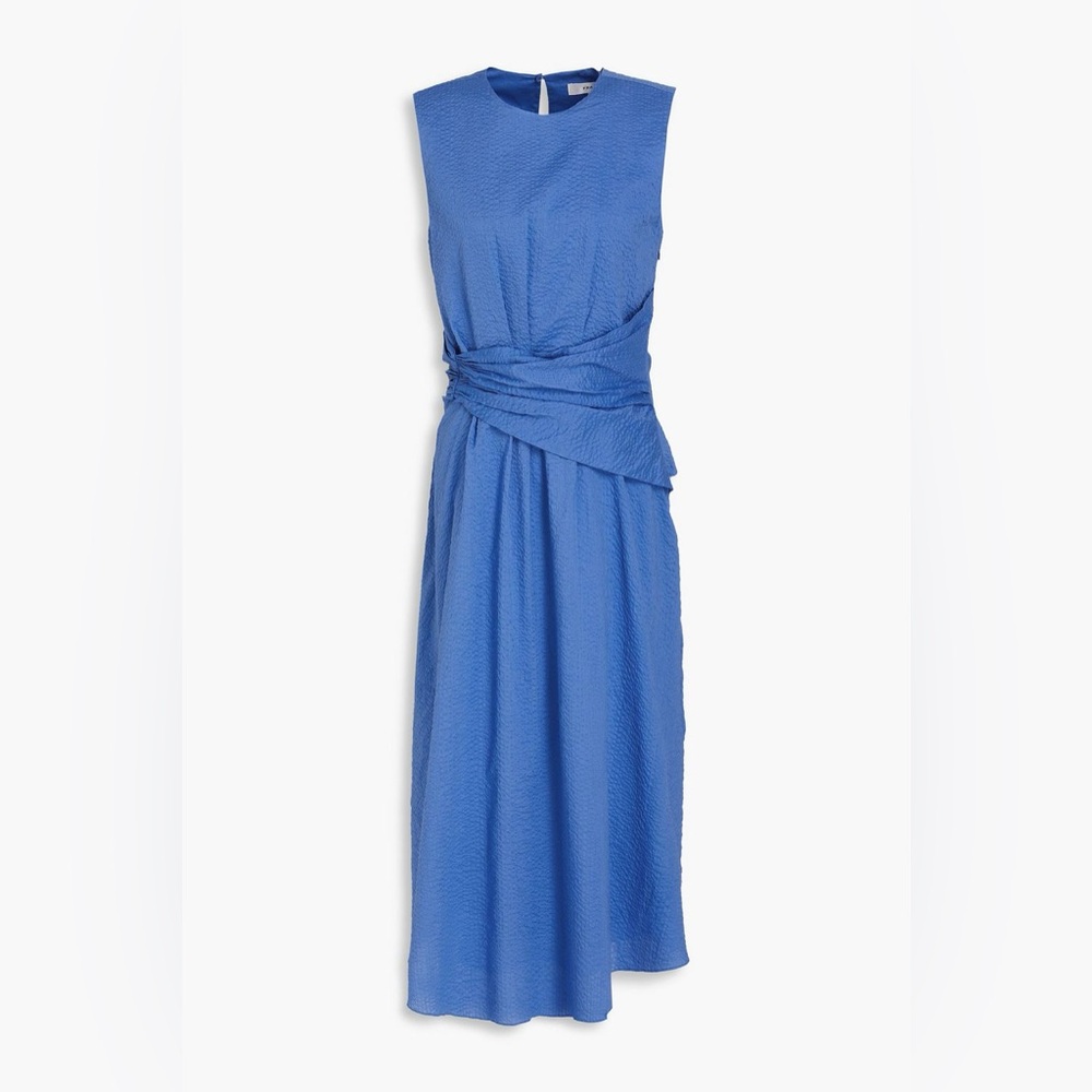 FRAME Draped textured-cotton midi dress, Size Small, $458